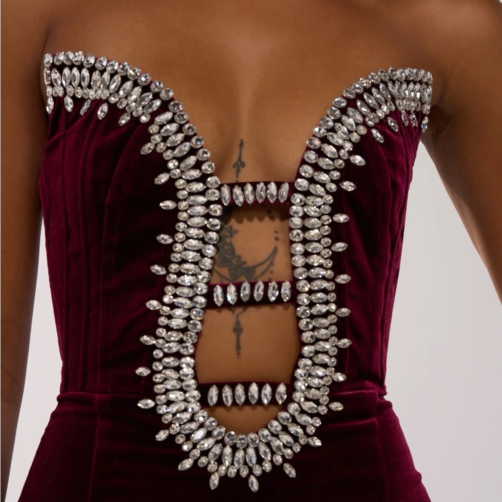 AKIRA FEELIN THE LOVE VELVET RHINESTONE MINI DRESS Size SS